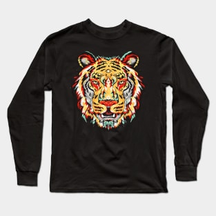 Wild Beauty: A Striking Yellow, Green and Red Tiger Design Long Sleeve T-Shirt